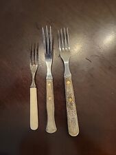 3 Vintage Antique Forks, Wood Handle 3 and 4 Tine picture