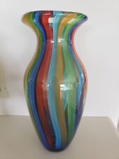 Badash ?  Handmade Studio Art Glass Multicolor Striped Vas 11