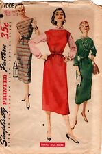 Vtg 50s Simplicity 1008 Women's Chemise Slim Dress Jumper Size 14 Bust 32 UNCUT picture