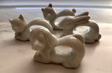 JAPAN Porcelain Animal Napkin Ring Holders White~ Cat Dog Bear Rabbit (4 PC) VTG picture