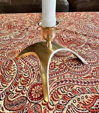 Vintage MCM Atomic Brass Curved 3 Leg Candle Holder (1) picture