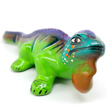 Colorful Large Iguana Figurine Hand Painted Ceramic Lizard Green Purple Blue Red picture