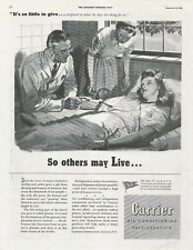 1943 Carrier Air Conditioning Refrigeration Give Blood WW2 Era Vtg Print Ad L25 picture
