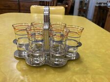 Set of 6 Multicolor Ring Shot Glasses with Caddy  Mid Century Modern Barware picture