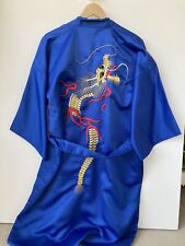 Vtg Blue Kimono  Robe Embroidered Goldwork Dragon Sz Med Lg Made In Japan picture