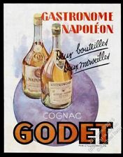 1944 Godet Cognac Gastronome and Napoleon bottle color art French vintage ad picture