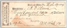 Blacks and Whites, VA (Blackstone) 1884 J.M Harris Bank Check - Very Scarce picture