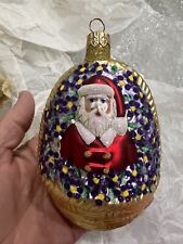 patricia breen Vintage ornaments Santa In Basket Of Purple Flowers, Mint Cond  picture