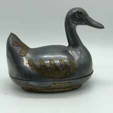 Vintage Large Pewter and Brass Duck Trinket Box Made In Hong Kong picture