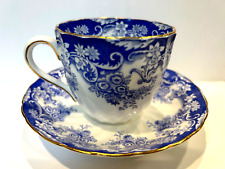 VTG  Tuscan Tea Cup & Saucer Set Bone China England Blue Floral Scroll picture