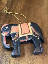 Vintage Handcrafted Indian Wooden Elephant Christmas Figurine Terracotta picture