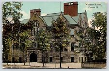 Peoria Illinois~Webster School~Lots of Trees in Front~1912 Postcard picture