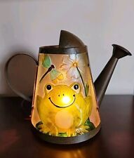 Tin Watering Can Decorative Lamp w/Frog Dragonfly Daisey Stained Glass image 3D picture