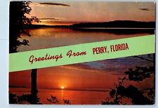Perry Florida FL Postcard Greetings Sunset Scene View 1983 Vintage International picture