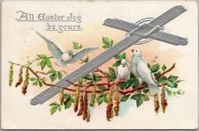 Vintage Tuck's EASTER Embossed Postcard White Doves / Silver Cross - 1910 Cancel picture