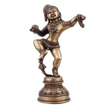 Handmade Antique Finish Brass Dancing Krishna Figurine Statue Collectible 12 Cm picture