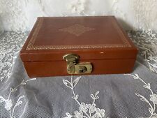 Vintage Brown Genuine Leather Jewelry/ Storage Box 24kt Gold Tooled AS IS picture