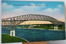 Blue Water International Bridge Port Huron Michigan Linen Vintage Postcard picture