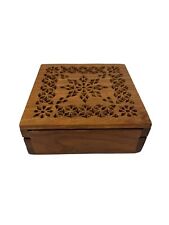 Vintage 1970s Wood Jewelry Box Hand Carved picture