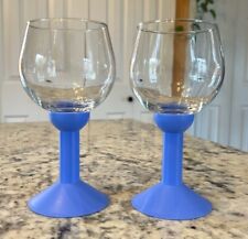 Set of 2 Vintage 1980s Blue Removable Stem Bodum Oktett Wine Glasses picture
