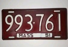 Original Vintage 1951 Massachusetts License Plate 993-761 picture