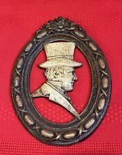 Vtg Genuine Burwood Victorian Cameo Man Plaque Oval Wall Art Silhouette 5 1/4” picture