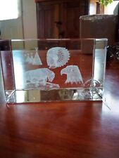 Buffalo, Teepees, Eagle and Indian Hologram Etched 3D Laser Crystal Paperweight picture