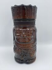 Vintage Brown Glass Native American/Native Design Tobacco Cigar Humidor Jar 10'' picture