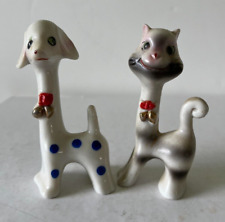 Japanese Ceramic Smiling Cheshire Cat & Long Neck Dog Figurines 3.5