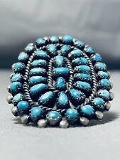 IMPORTANT VINTAGE ZUNI TURQUOISE CLUSTER STERLING SILVER RING picture