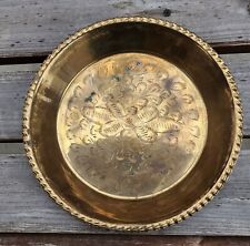 Vintage Brass Etched Pie Plate Pan India Flower Design 8.5 picture