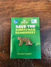 RSPB Trifold CLOUDED LEOPARD Sumatra on Card. Enamel Pin Badge Cat Mammal picture