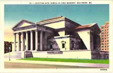 Scottish Rite Temple of Free Masonry Baltimore Maryland Linen Postcard 1920s picture