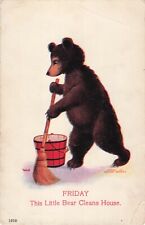 Vintage Postcard Artist Signed B Wall Little Bear Cleans House Ullman Busy Bears picture