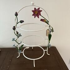 Vintage Mikasa 3 Tier Plate Stand Iron Hand Painted Floral Vines 21.5” Cottage picture
