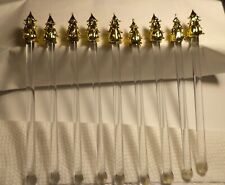 VTG GEORGES BRIARD COCKTAIL GOLD/GLASS CHRISTMAS TREE STIRRERS LOT OF 9 SO NICE picture
