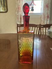 Vintage MCM Amberina Rectangle Dimpled Glass Decanter w/Stopper Blenko (?) picture