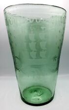 Antique Hand-Blown Engraved Galleon Ship Green Glass Beaker Flip Vase 11.75