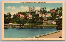 Bay Street Newport Vermont linen Postcard picture