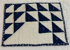 Antique Vintage Patchwork Quilt Table Topper, Triangles, Navy & White picture