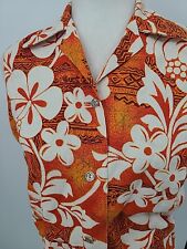 Vintage 1960s Royal Hawaiian Tiki Shirt, Orange Floral Island Button Down Small picture