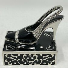 Jere Wright Black Enamel High Heel Shoe Rhinestone Bejeweled Trinket Box Magnet picture