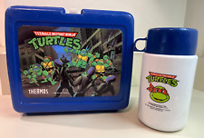 Teenage Mutant Ninja Turtles Blue Lunch Box & Thermos Plastic TMNT Vintage 1989 picture