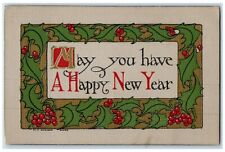 c1910's New Year Arts Craft Holly Berries Old Mystic Connecticut CT Postcard picture