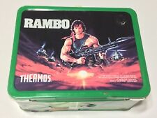 Vintage RAMBO 1985 VINTAGE METAL LUNCH BOX AND THERMOS GREEN SYLVESTER STALLONE picture