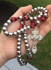 Catholic Paracord Rosary, silver beads Rosary - Durable Rosary- Handmade picture