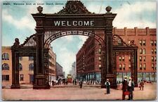 Denver CO-Colorado, Welcome Arch at Union Depot Trolley Street Vintage Postcard picture