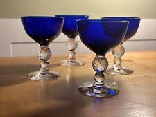 Set of 4 - Colbalt Blue Wine Sherry Glasses with Clear Ornate Stems picture