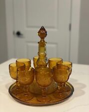 Mint VTG 1970s Tiara Amber Sandwich Indiana Glass Decanter Set 10 Pieces picture