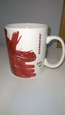 Starbucks Coffee Mug Cup 2014 Red Starburst With Gold Squares On White 12 Oz picture
